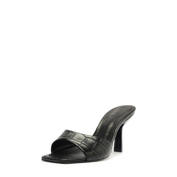 Schutz 'Posseni' Black Leather Slide Sandals Size 7.5 - Picture 1 of 7